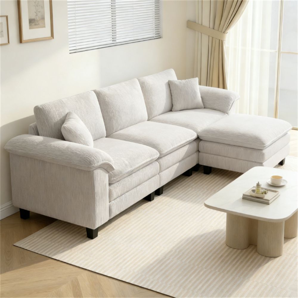 Segmented sofa, L-shaped sofa, living room sofa, beige