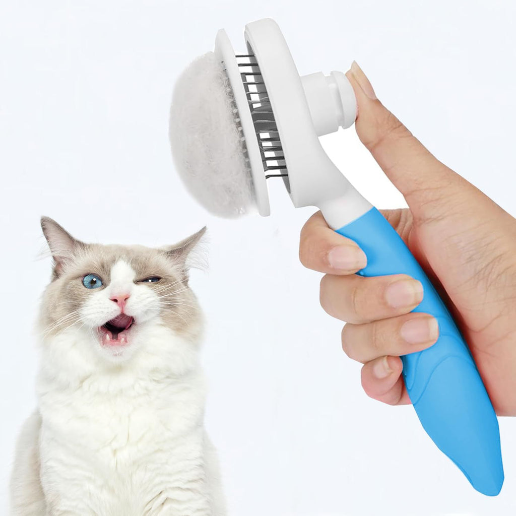 Self Cleaning Slicker Brush - Cat Brush Skin-Friendly Deshedding Grooming Massaging Tool for Long & Short Haired Pets, Cat Hair Brushes Easy Removes Undercoat for Dogs Cats Rabbits - UPGRADED