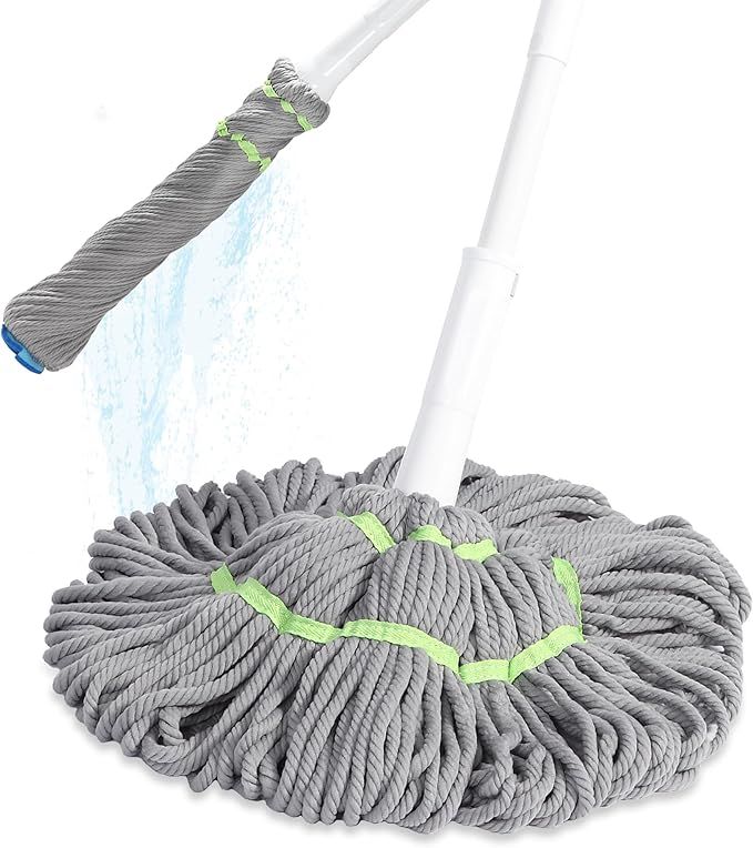Self Wringing Mop for Floor Cleaning, Long Handled Twist Mop with Scouring Pad for Kitchen Hardwood Vinyl Tile Laminate Home Office