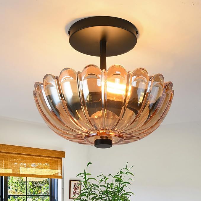 Semi Flush Mount Ceiling Light, Modern Kitchen Lighting Fixtures Ceiling, Rustic Ceiling Light Fixtures, Ceiling Lights with Glass Shade for Hallway Foyer Entryway Bedroom