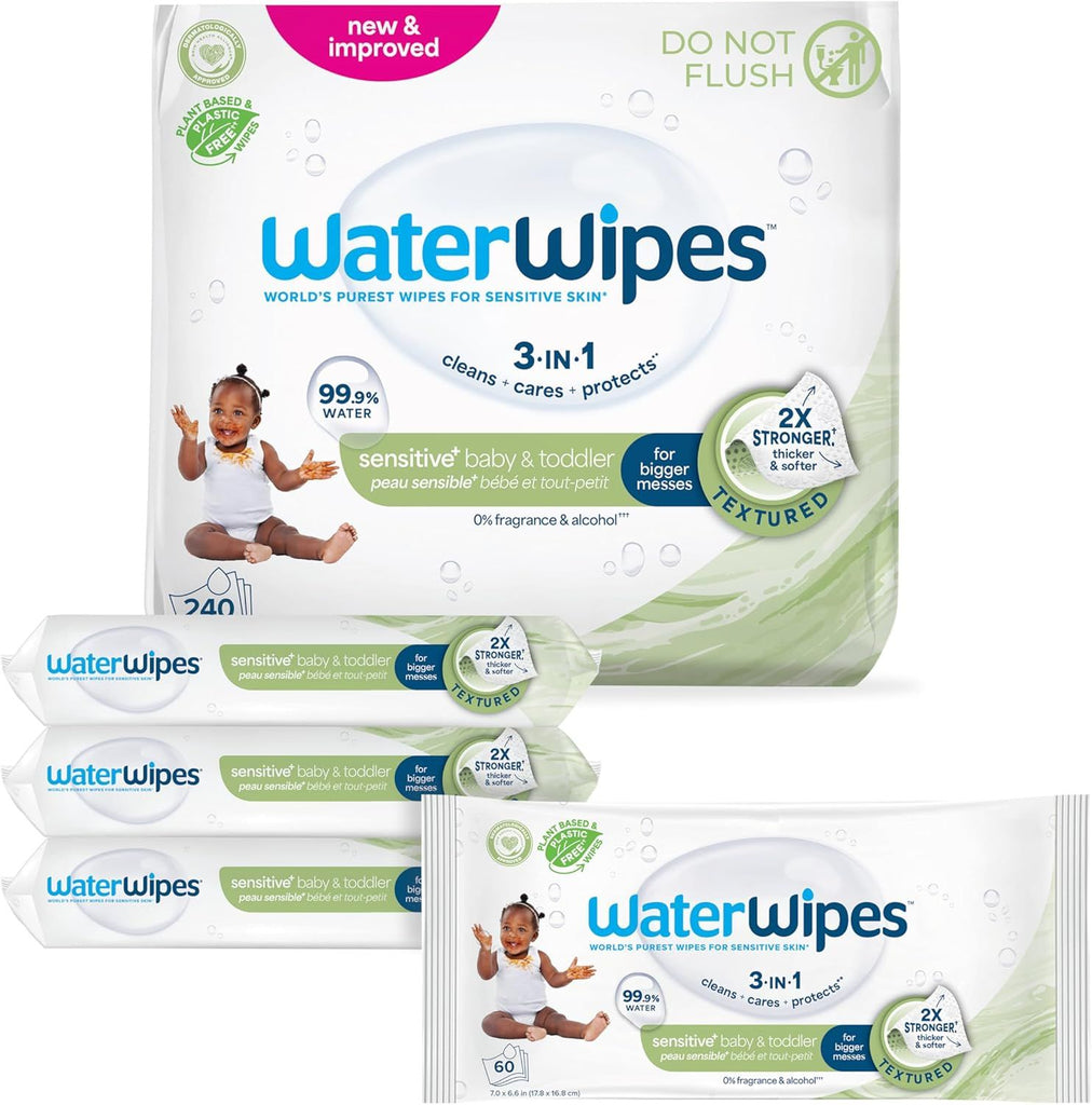Sensitive+ Baby & Toddler Wipes, 3-In-1 Cleans, Cares, 99.9% , Clean, 240 Count (4 Packs)