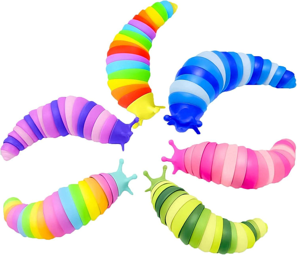 Sensory Slug Fidget Toys 6 Pack - Sensory Toys for Autism and Stress Relief, Travel Essentials for Car and Airplane,Christmas Stocking Stuffers for Kids & Toddlers