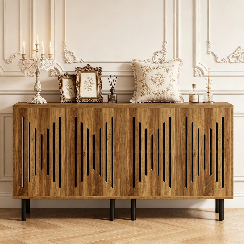 Set of 2 Adjustable Shelf Sideboard Buffet Storage Cabinet - Modern Home Kitchen Organizer with Back Panel