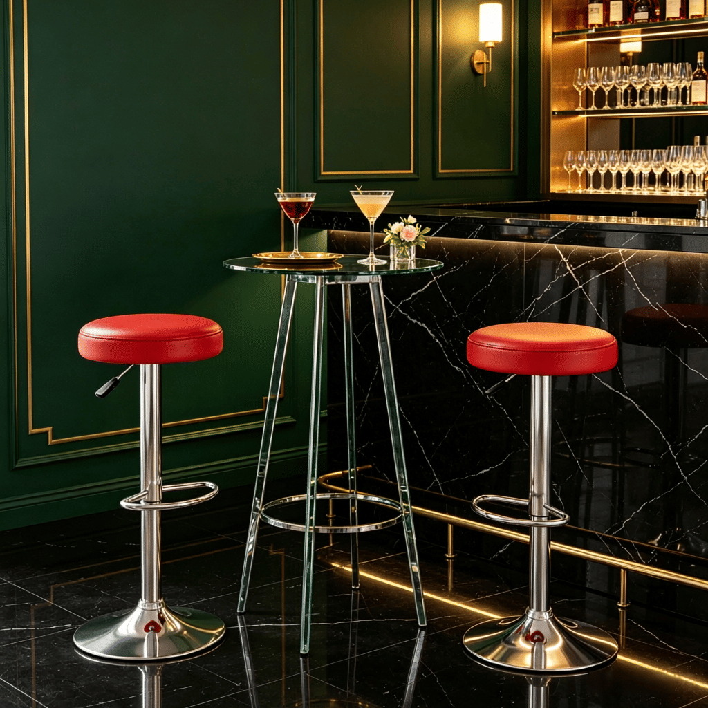 Set of 2 Height-Adjustable Swivel Bar Stools 360° Rotating Kitchen Counter Stools Modern PU Leather And Metal Bar Stool Set