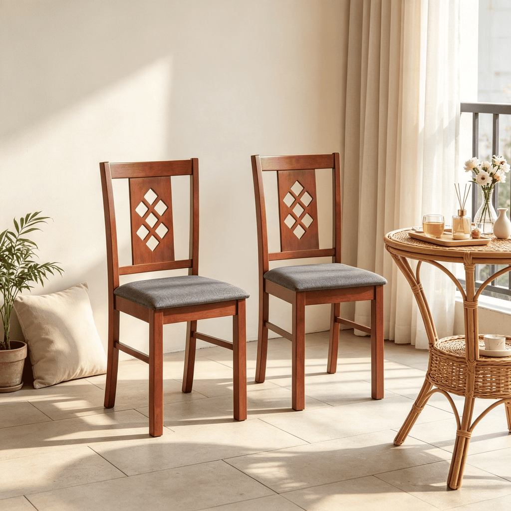 Set of 2 Linen Style Upholstered Kitchen Chairs with Wood Frames - Dining Room Seating with Classic Elegance