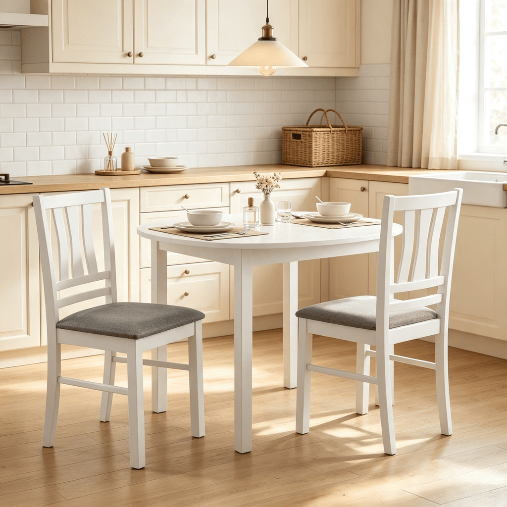 Set of 2 Linen-Style Upholstered Kitchen Chairs with Wood Frames Dining Room Seating with Classic Design