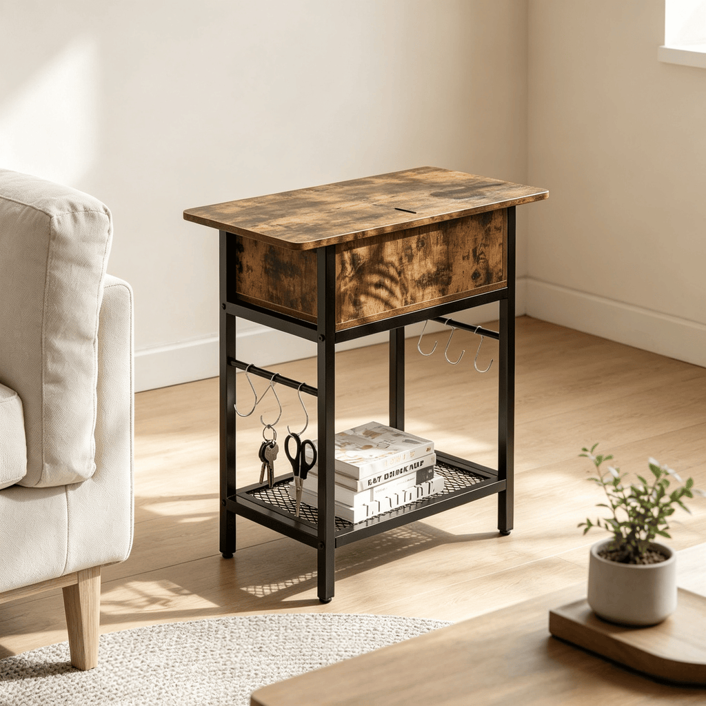 Set of 2 Nightstands with Charging Station Hidden Compartment Modern End Table for Living Room Bedroom Side Table with USB