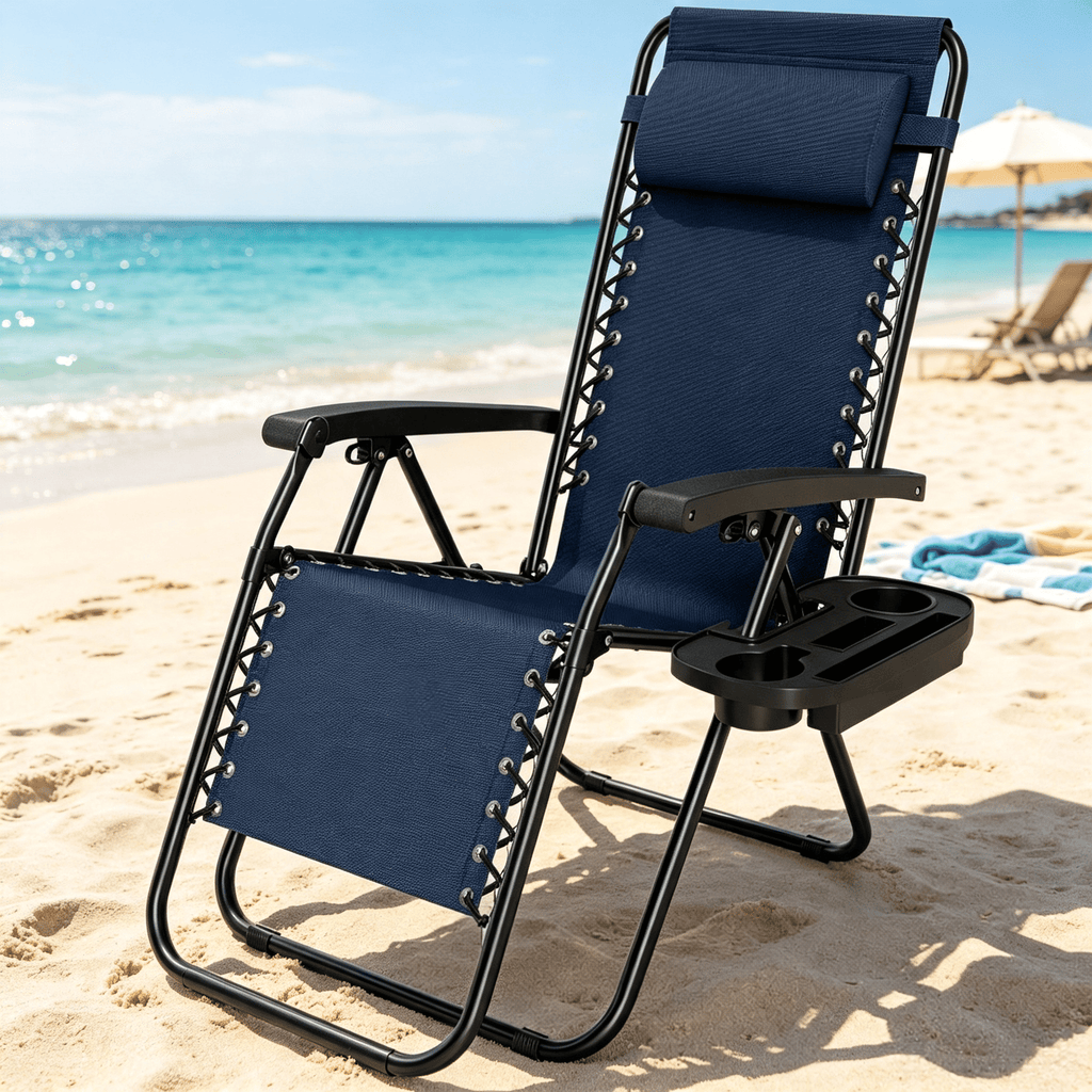Set of 2 Portable Zero Gravity Chairs with Cup Holder And Adjustable Backrest for Outdoor Relaxation