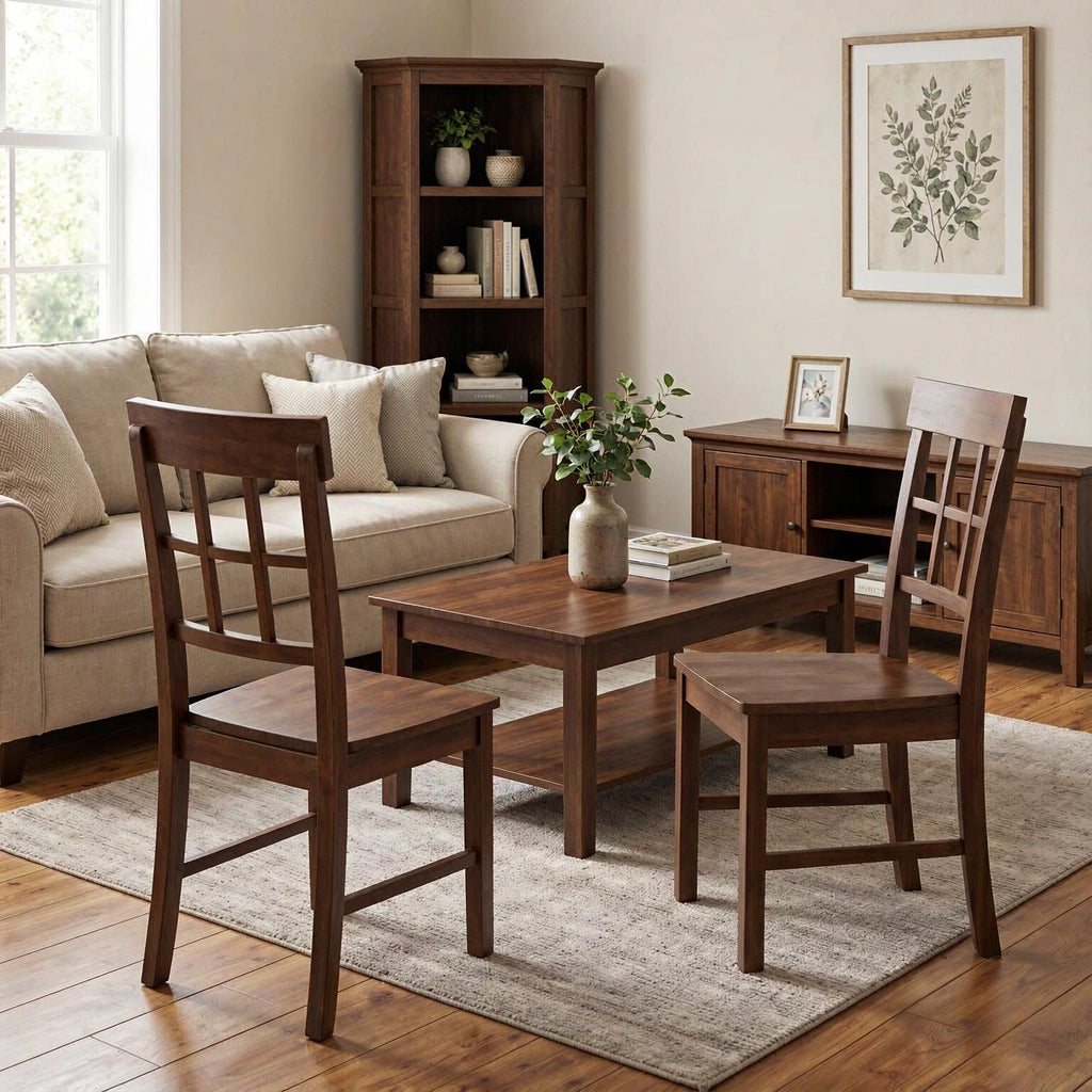 Set of 2 Rubber Wood Dining Chairs with High Backrests for Kitchen Table Wood Dining Chairs Comfortable Seat