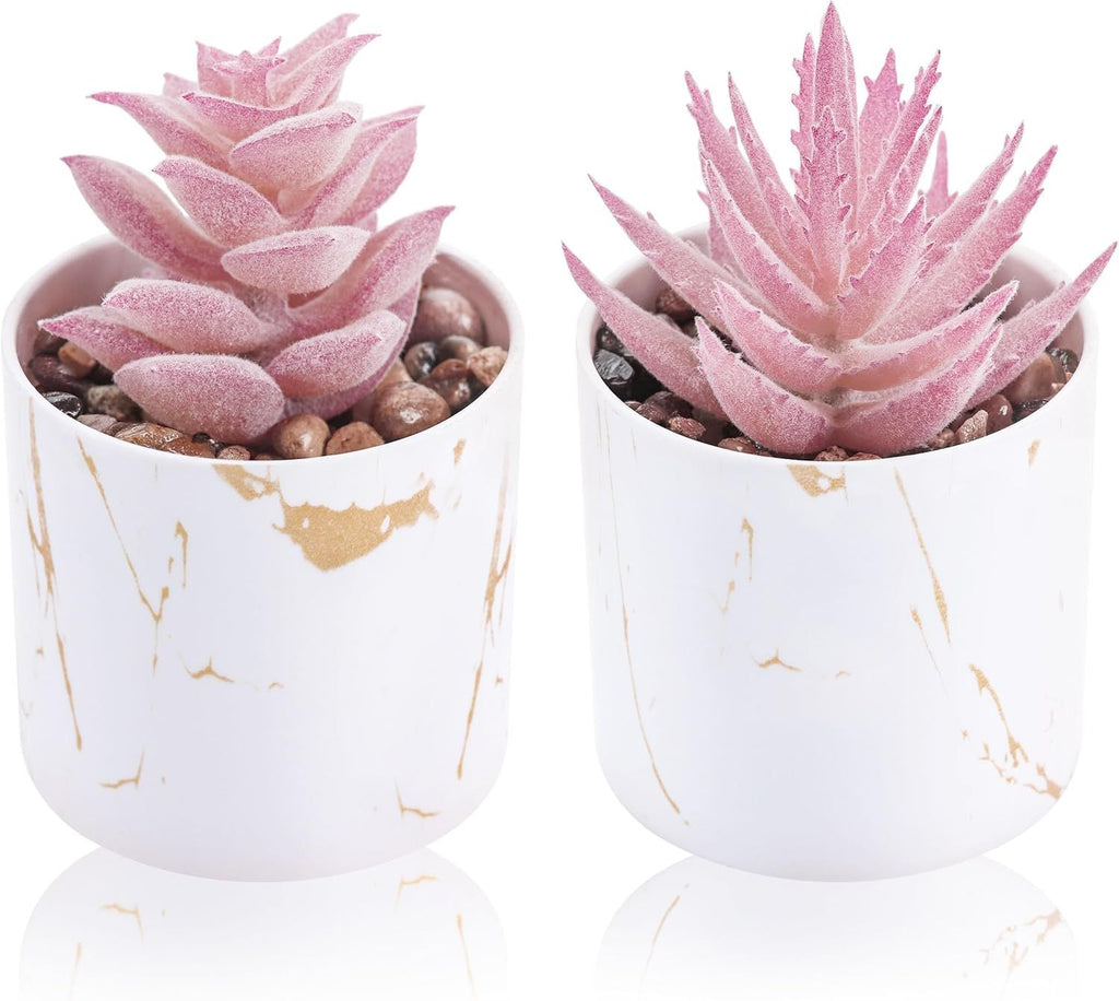 Set of 2 Succulents Plants Artificial Fake Succulents Plants for Office Desk Accessories for Women Pink Home Vanity Decor