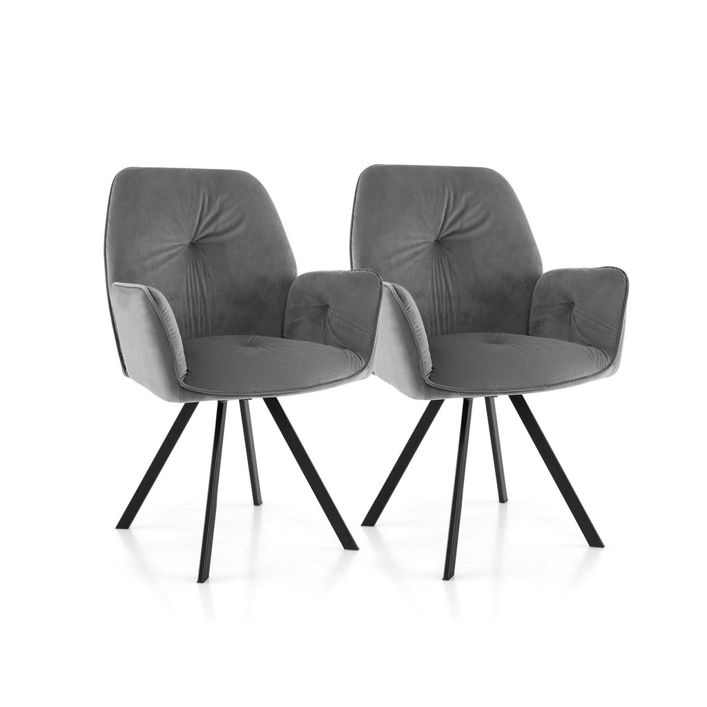 Set of 2 Swivel Accent Arm Chairs with Metal Legs and Wide Back