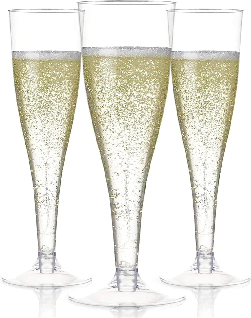 Set of 24 Clear Plastic Champagne Flutes - 4.5 oz Capacity Shatterproof Disposable Glasses - Suitable for Weddings, Cocktail Parties, and Outdoor Celebrations