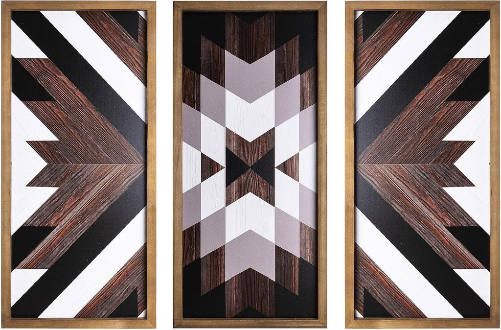 Set of 3 Aztec Wall Decor, 20.9"x 9.8" Wood Western Wall Art, Native American Tribal Southwestern Modern Boho Southwest