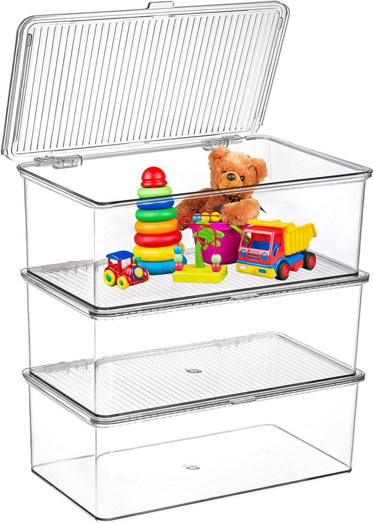Set of 3 Small Stackable Storage Bins with Hinged Lid, Acrylic Organizer Box, Clear Makeup Organizer Box, Cosmetic Case for Home, Office