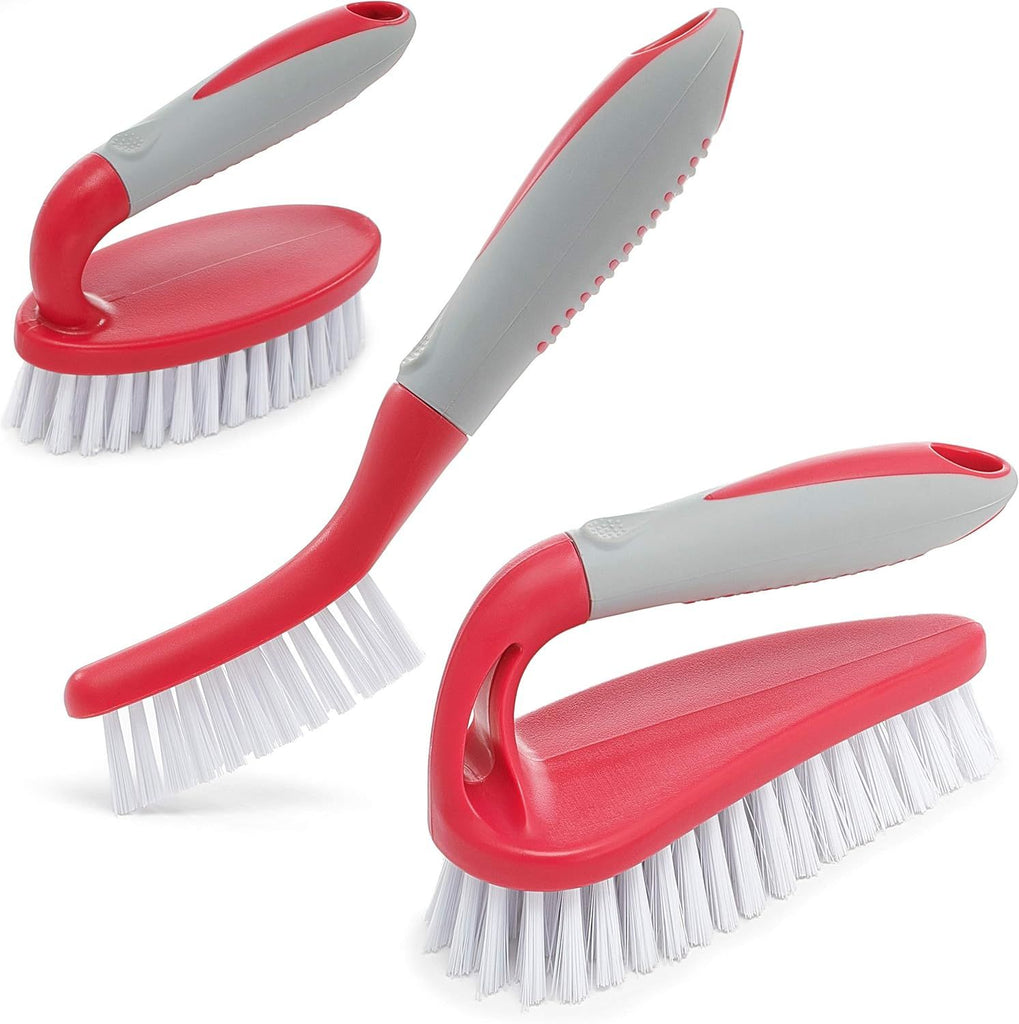 Set of 3pcs - Cleaning Shower Scrubber with Ergonomic Handle and Durable Bristles - Grout Cleaner Brush - Scrub Brushes for Cleaning Bathroom, Shower, Tile, Kitchen, Floor, Bathtub, Floor