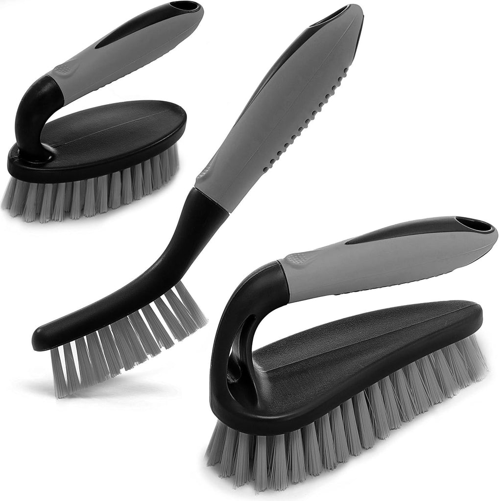 Set of 3pcs - Cleaning Shower Scrubber with Ergonomic Handle and Durable Bristles - Grout Cleaner Brush - Scrub Brushes for Cleaning Bathroom/Shower/Tile/Kitchen/Floor/Bathtub/Carpet