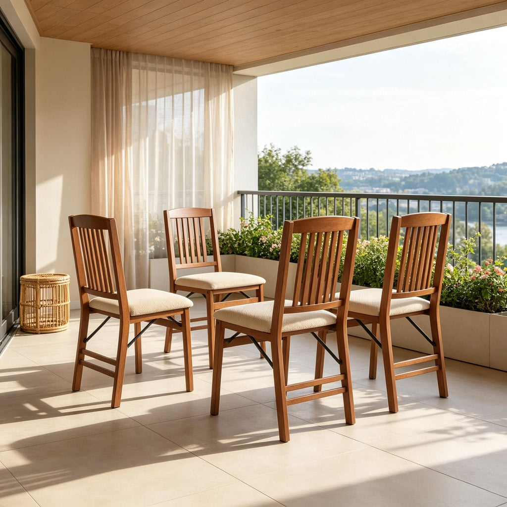 Set of 4 Foldable Upholstered Kitchen Chairs with Padded Seat Comfortable Dining Room Furniture