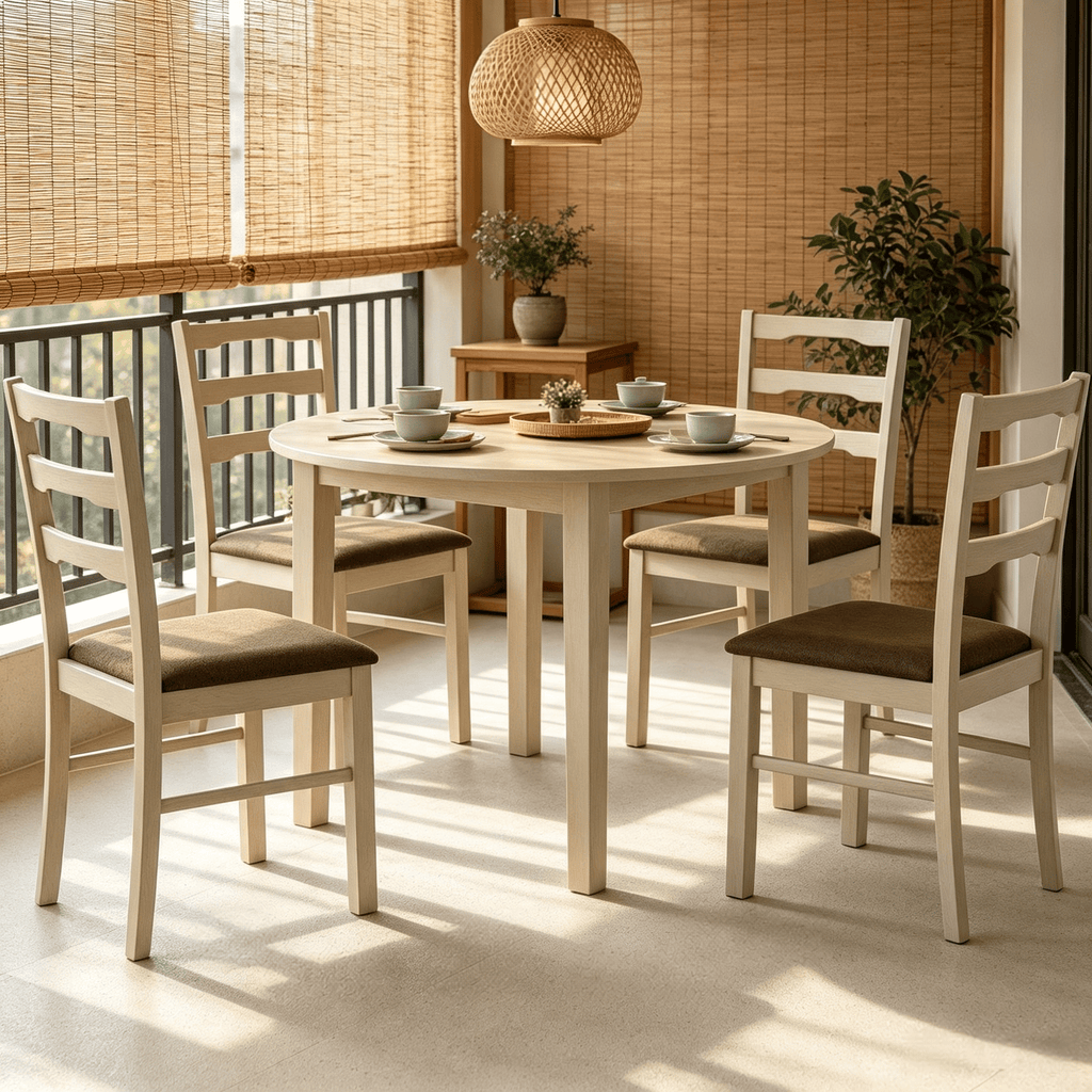 Set of 4 Linen Style Upholstered Kitchen Chairs with Wood Frames - Dining Room Seating with Classic Elegance