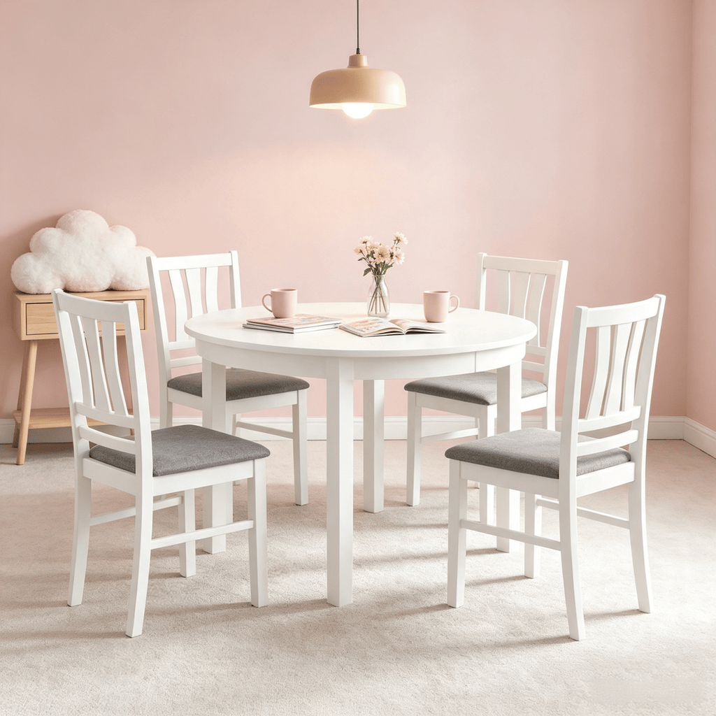 Set of 4 Linen Style Upholstered Kitchen Chairs with Wood Frames - Dining Room Seating with Classic Elegance