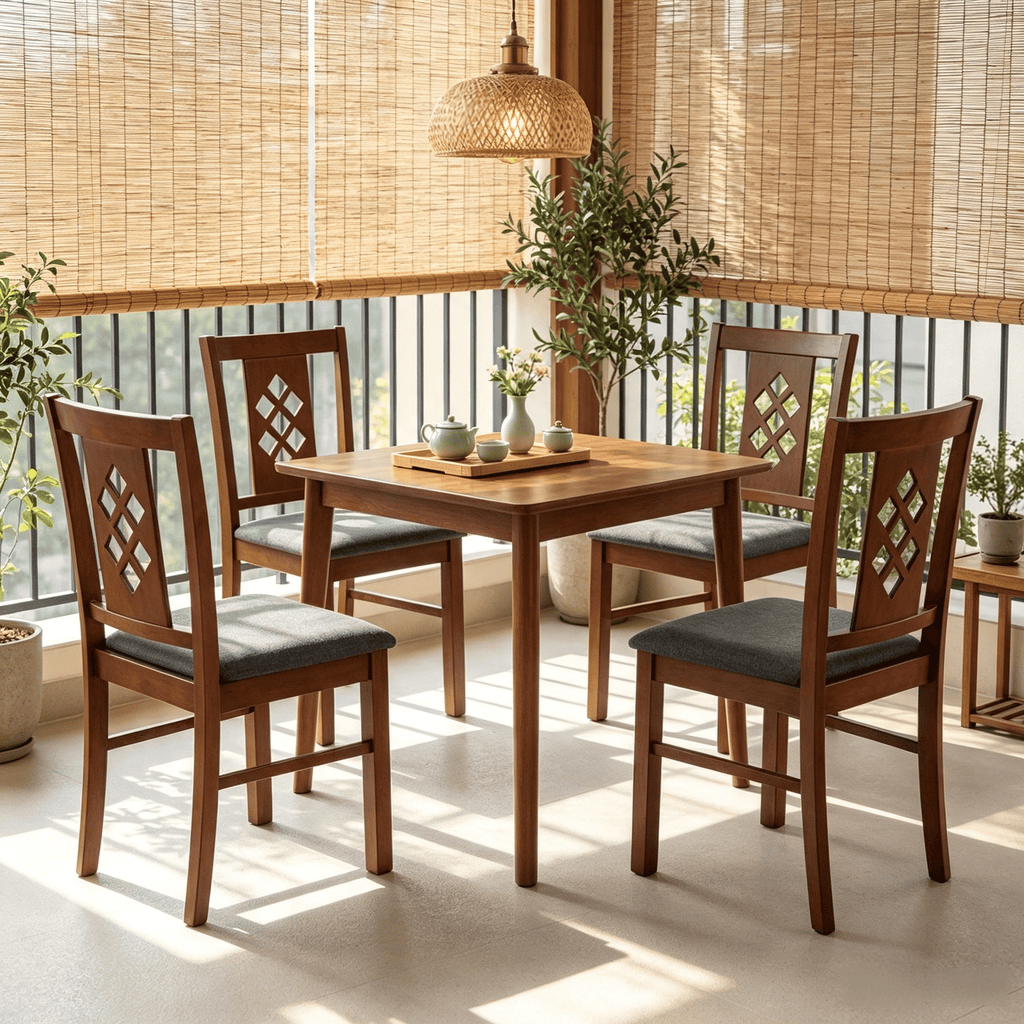 Set of 4 Linen Style Upholstered Kitchen Chairs with Wood Frames - Dining Room Seating with Classic Elegance