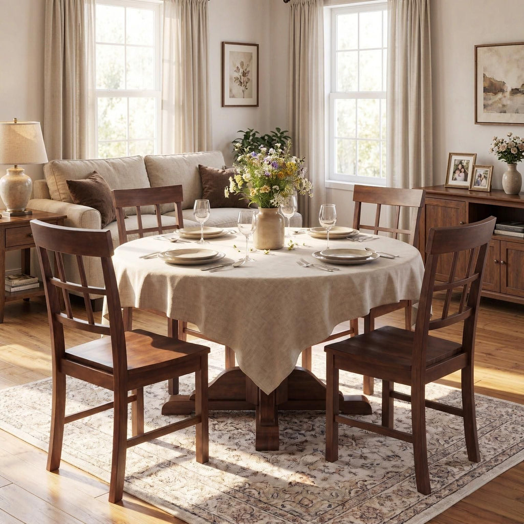 Set of 4 Rubber Wood Dining Chairs with High Backrests for Kitchen Table  Wood Dining Chairs in Natural Wood Finish