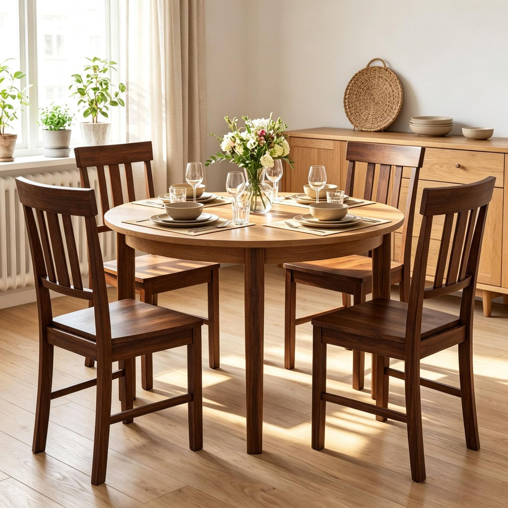 Set of 4 Rubber Wood Dining Chairs with High Slat Backrests for Kitchen Or Dining Room Furniture
