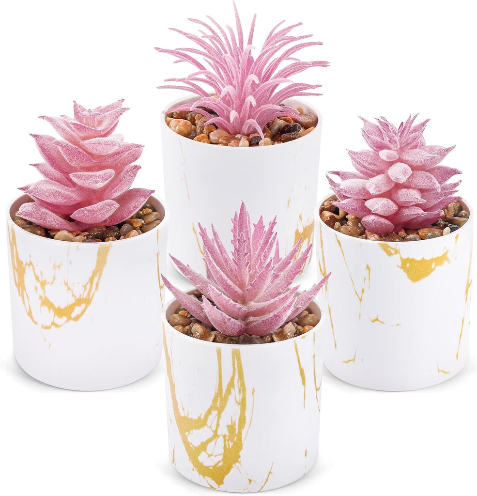 Set of 4 Succulents Plants Artificial for Office Desk Accessories for Women Pink Home Decor