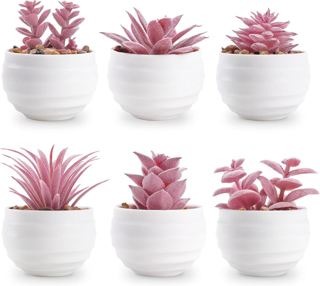 Set of 6 Pink Succulents Plants Artificial in Pots Small Fake Plants for Girls Pink Room Decor Office Desk Accessories for Women
