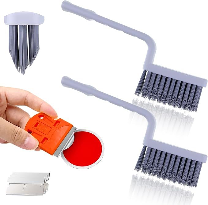 Shape Grout Cleaner Brush Scraper, Stiff Bristle Grout Cleaning Brushes for Tile Floor, Handheld Grout Scrub Brush Set for Shower, Bathroom, Kitchen, Household, Easy Reach to Narrow Nooks and Cranny