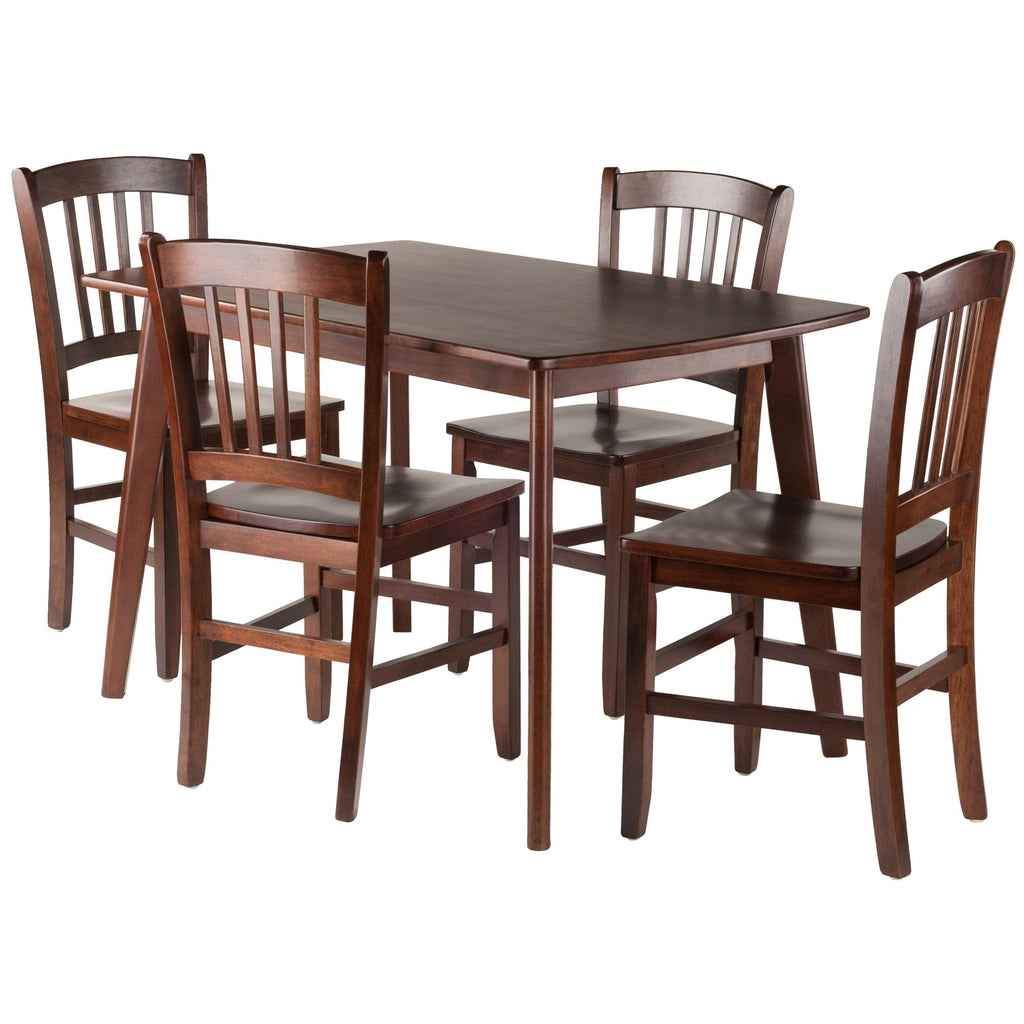 Shaye 5-Pc Dining Table with Slat Back Chairs; Walnut