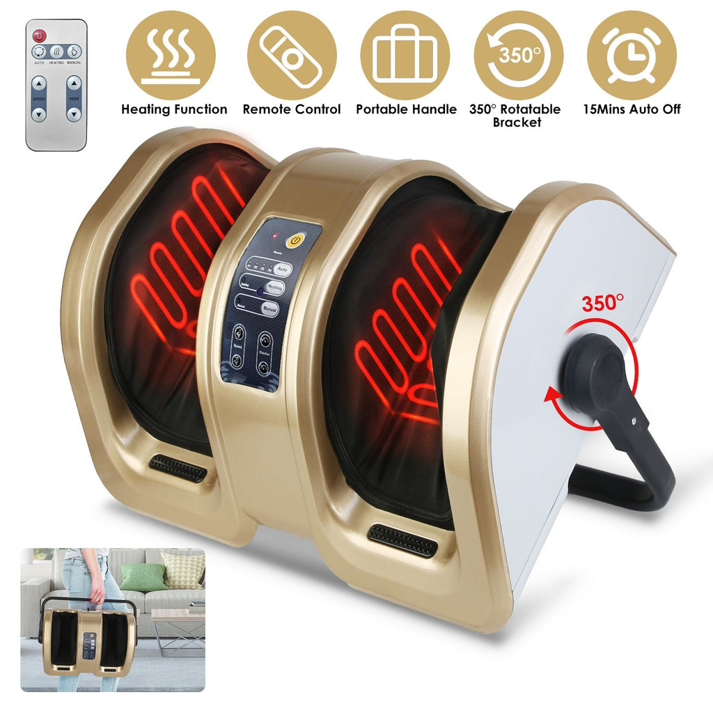Shiatsu Foot Massager Electric Foot Massaging Machine Feet Kneading Massager with Auto/Manual Modes Heating Function 15Mins Auto Off 350° Rotable Support and Handle Remote Control
