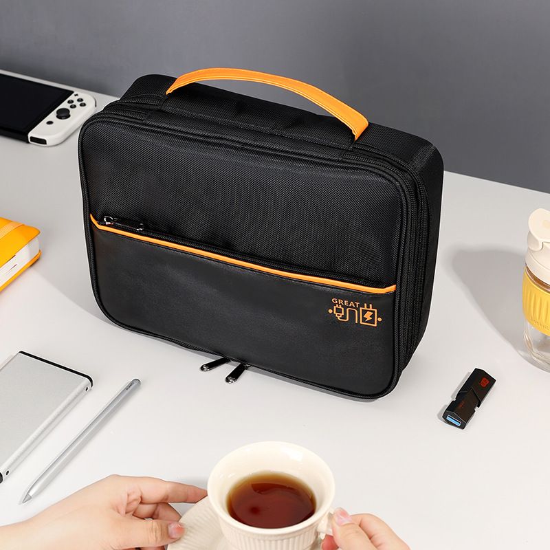 Shockproof Tech Gadget Carry Case, Dual Zipper Cable Organizer Bag with Front Quick Pocket, Portable Waterproof Storage Bag for Laptop Chargers, Mouse & Small Electronics