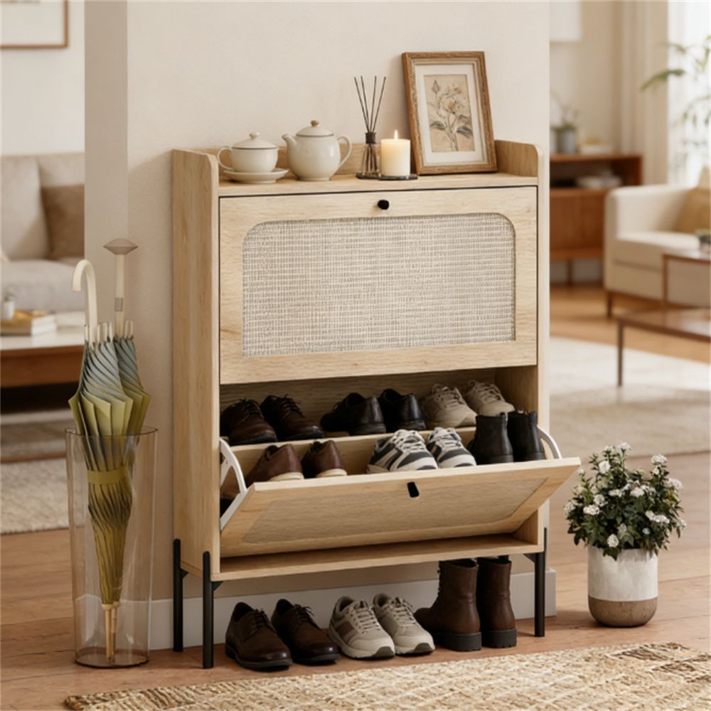 Shoe cabinet, narrow shoe rack, storage cabinet, oak