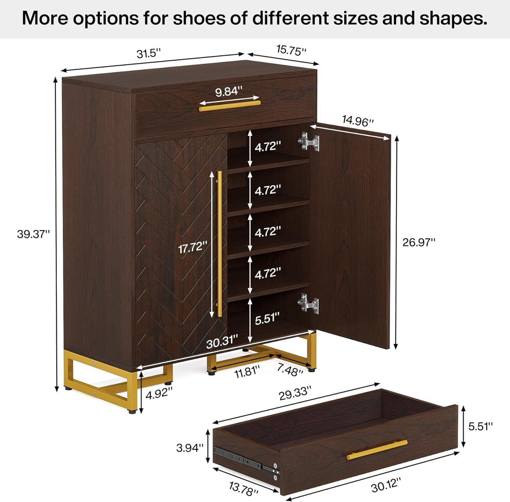 Shoe Cabinet with Doors, 20 Pairs Shoe Storage Cabinet with Drawer for Entryway, Modern Shoe Rack Organizer