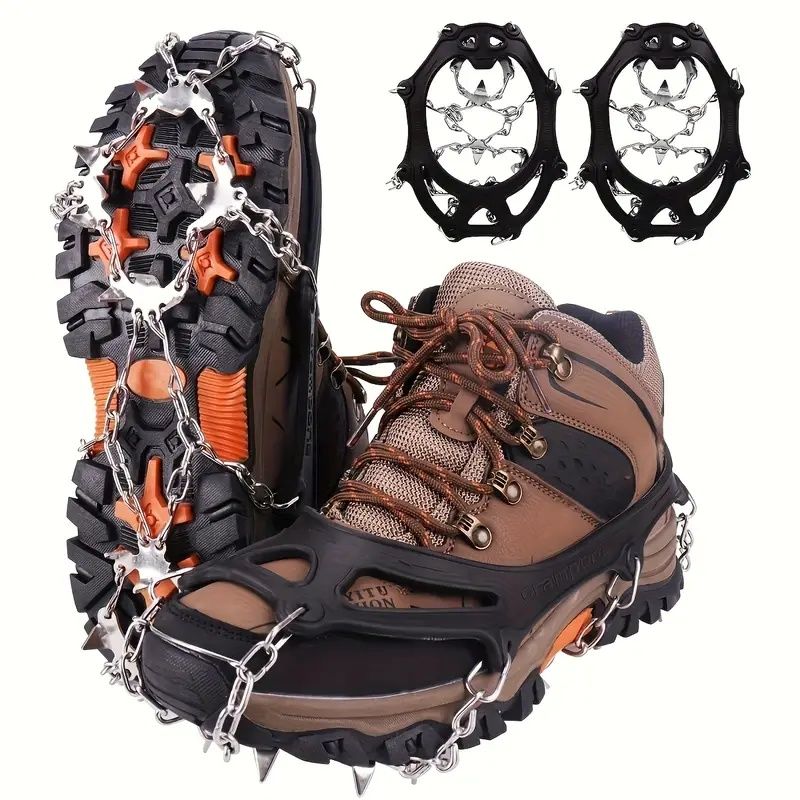 Shoe Ice Claws, Traction Shoe Nails, Ice and Snow Grip Straps with 19 Stainless Steel Nails, Shoe Claws Anti-Slip Boot Nails, Suitable for Walking, Jogging, Mountaineering and Hiking Black