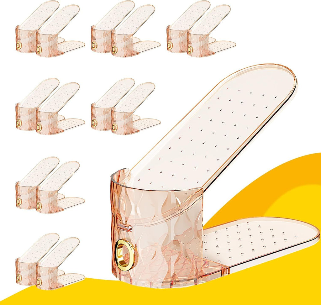 Shoe Slots Organizer, Adjustable 10 Pack Shoe Stacker for Closet Storage, Clear Double Layer Space Saver, Durable and Stackable Shoe Holder for Sneakers Heels and Flat