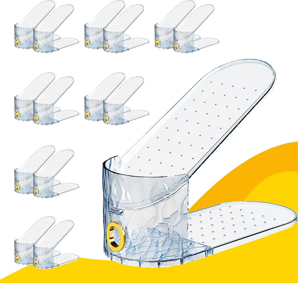 Shoe Slots Organizer, Adjustable 10 Pack Shoe Stacker for Closet Storage, Clear Double Layer Space Saver, Durable and Stackable Shoe Holder for Sneakers Heels and Flat