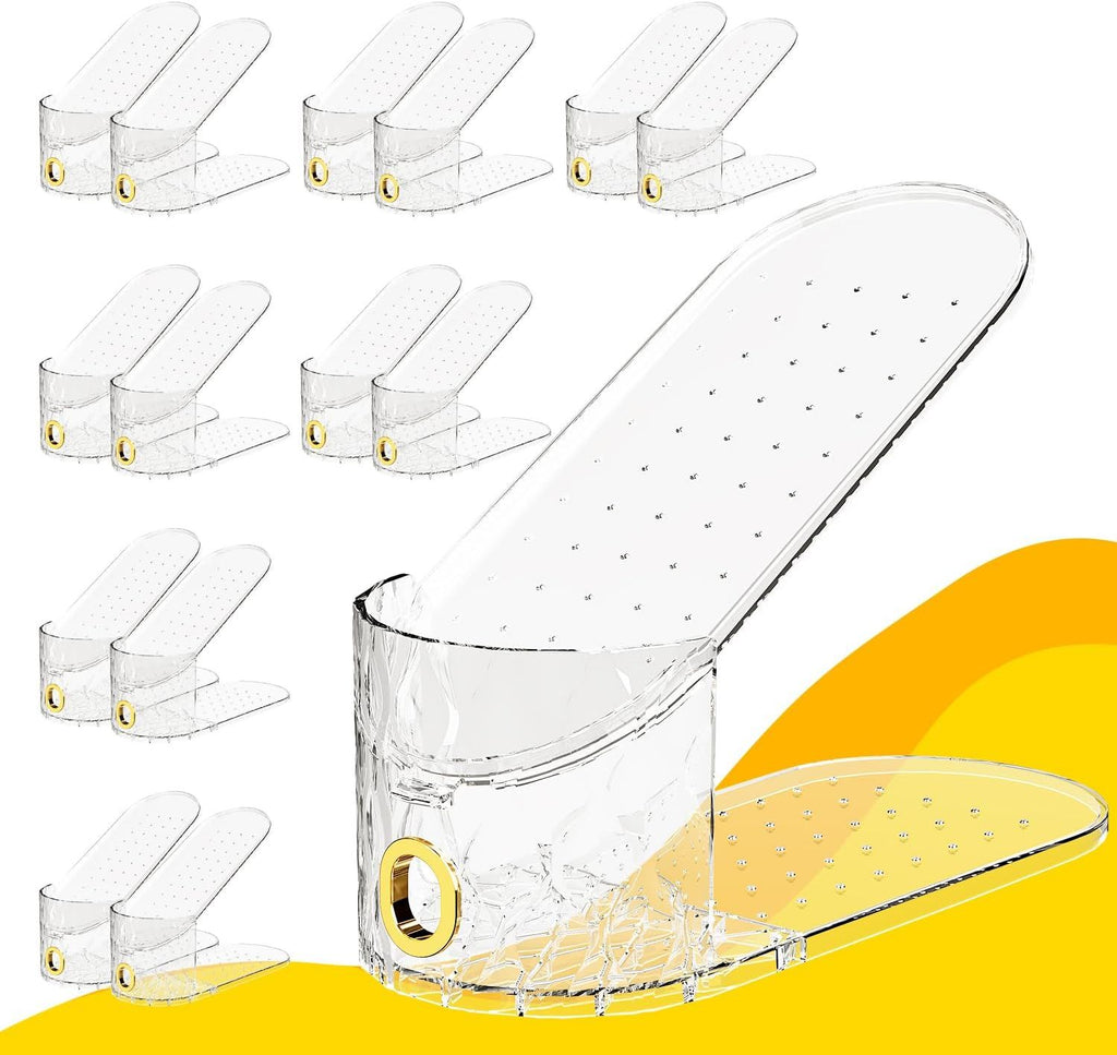 Shoe Slots Organizer, Adjustable 10 Pack Shoe Stacker for Closet Storage, Clear Double Layer Space Saver, Durable and Stackable Shoe Holder for Sneakers Heels and Flat