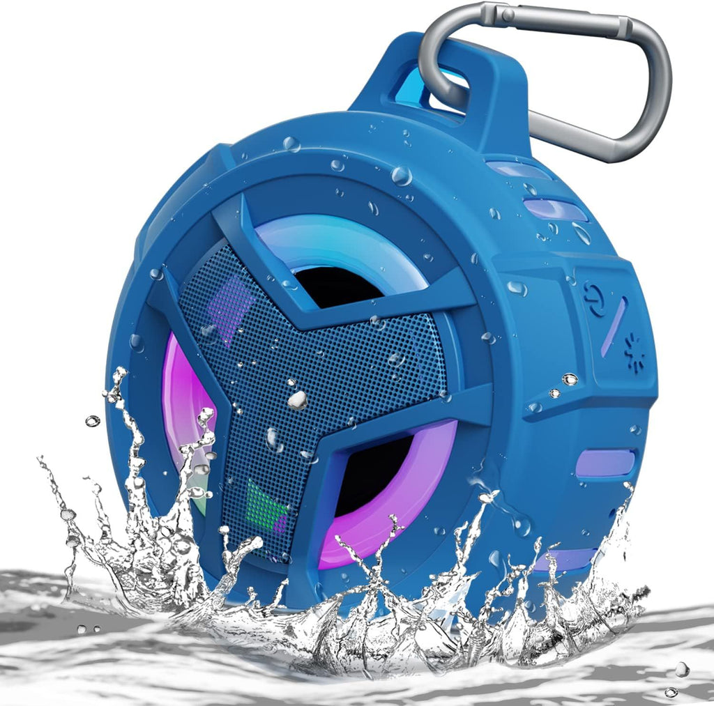 Shower Bluetooth Waterproof Speaker, IPX7 Floating Portable Wireless Small Speakers with Light,Coral Blue