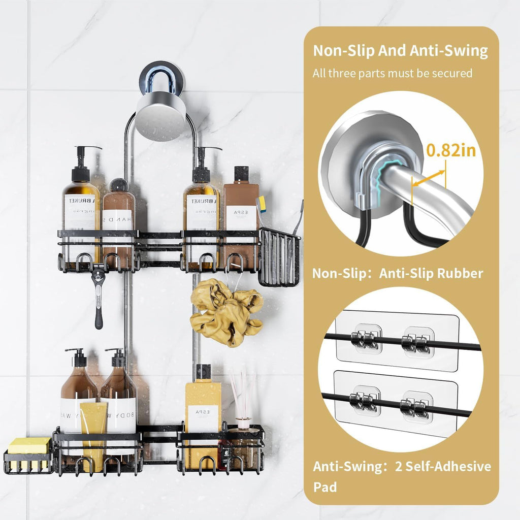 Shower Caddy Hanging for Handheld Showerheads, Rustproof Hanging Shower Organizer with Soap Dish, Toothbrush Holder and Hooks, Over Showerhead Caddy for Bathroom
