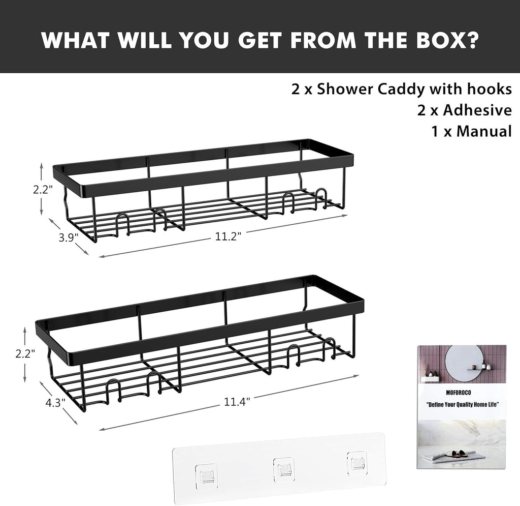 Shower Caddy Shelf Organizer Rack, Self Adhesive Black Bathroom Shelves Basket, Home Farmhouse Wall Inside Organization and Storage Decor Rv Accessories, First Camper Apartment Essentials