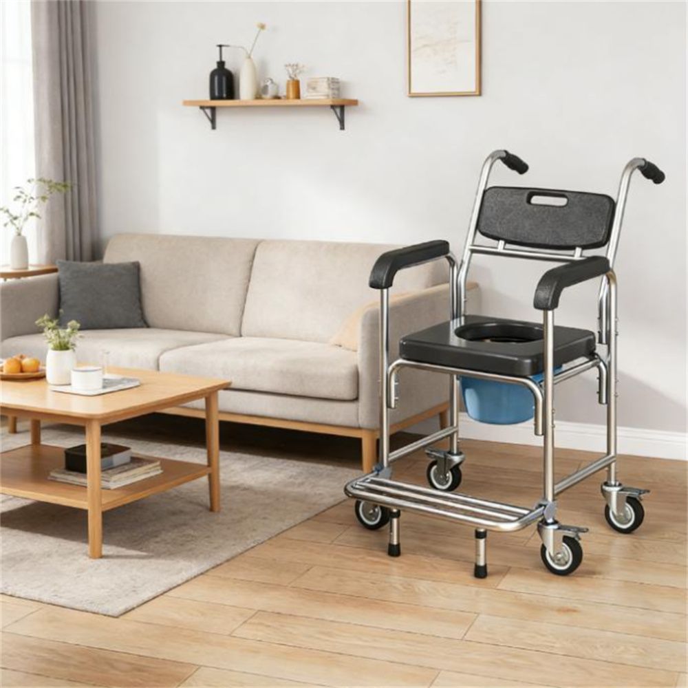 Shower chair, wheelchair, transportation chair, medical roll chair, toilet seat, black