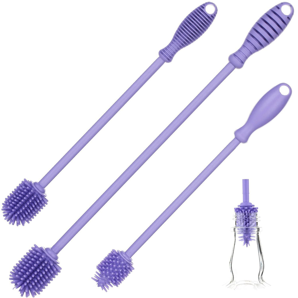 Silicone Bottle Cleaner Brush, 3 Piece Set, Long Handle - Water Bottle Cleaner, Baby Bottle Nipple Brush for Plastic & Glass, BPA-Free Dish Washing Brush