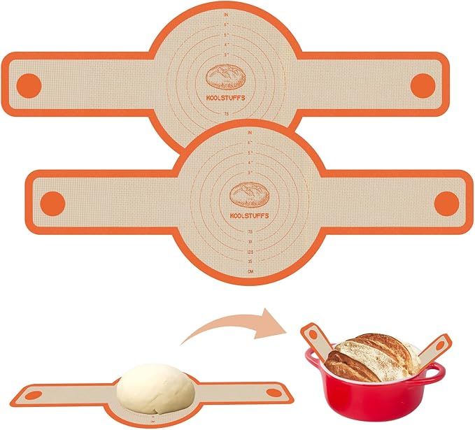 Silicone Bread Sling for Dutch Oven, 2 PCS Non-Stick & Easy Clean Reusable Silicone Bread Baking Mat with Long