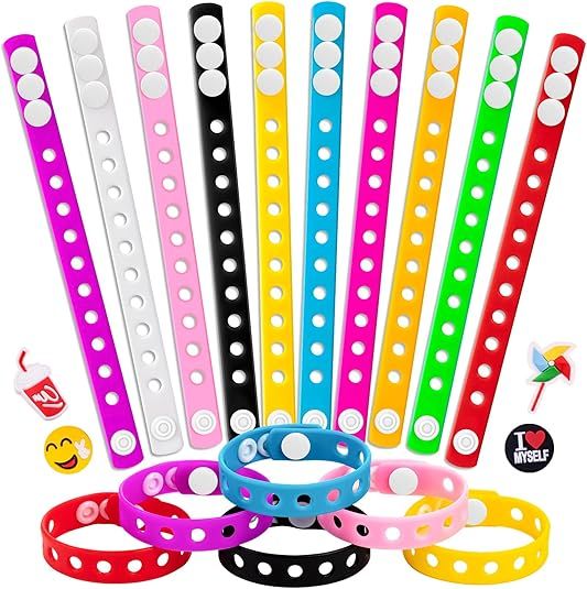 Silicone Charm Bracelets, 8 Inch Bracelets Bulk Band for Kids, Silicone Wristbands Adjustable Rubber Bracelet Hold the Shoe Charms for Students