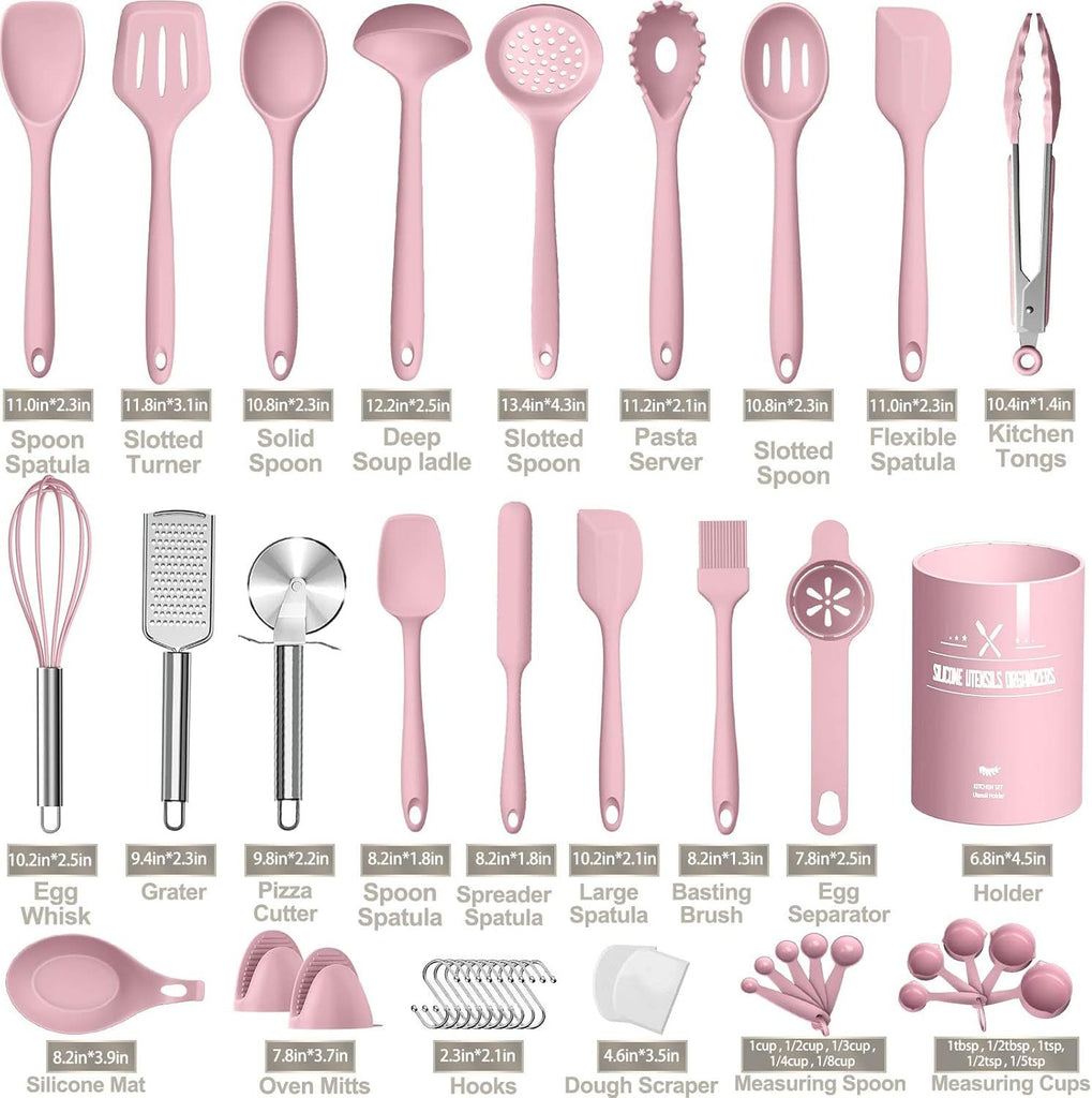 Silicone Cooking Kitchen Utensil Set, 43 Pcs Pink Cooking Utensils Set, Turner, Tongs, Spoon, Spatula, Kitchen Gadgets Tools Set For Nonstick Cookware, Heat Resistant (Dishwasher, BPA Free)
