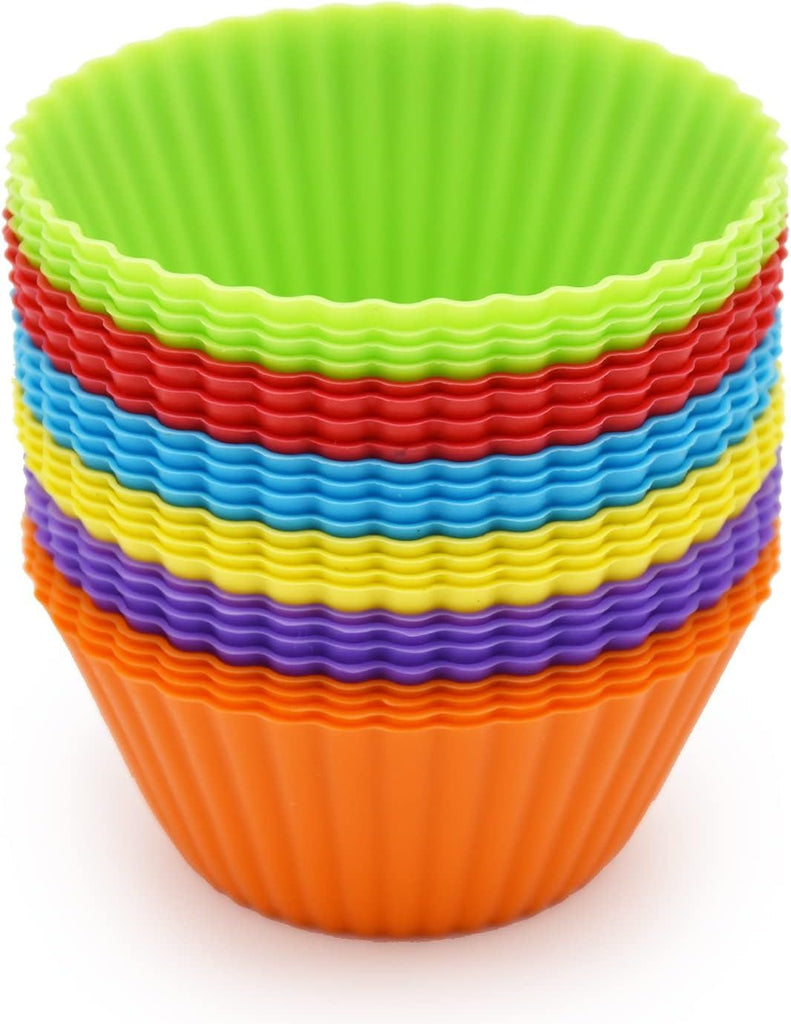 Silicone Cupcake Baking Cups 24 Pack Reusable & Non-stick Muffin Cupcake Liners Holders Set for Party Halloween Christmas Easy Clean Pastry Muffin Molds Pack of 24 Multicolor