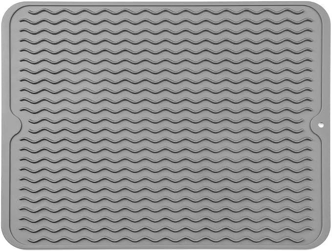 Silicone Dish Drying Mat for Multiple Usage,Easy clean,Eco-friendly,Heat-resistant Silicone Mat for Kitchen Counter or Sink,Refrigerator or drawer liner Grey L 16 inches x 12 inches