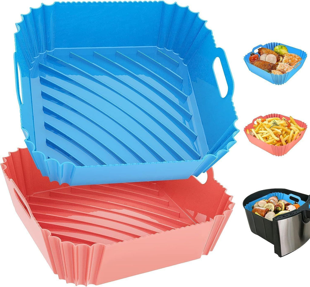 Silicone Liners Square 2 Pack 7.1 Inch Airfryer Liners 4-7 QT Reusable Air Fryer Liners Silicone Pot Oven Liner Baking Tray, Air Fryer Basket Silicone Mat Bowl Air Fryer Accessories Kitchen