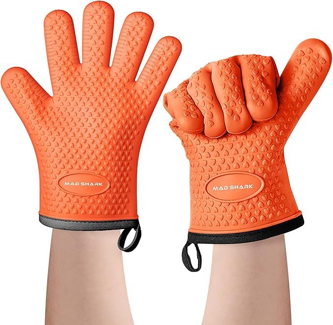 Silicone Oven Mitts Heat Resistant 450 Degrees with Waterproof & Non-Slip Oven Gloves with Fingers, Silicone Oven Gloves Kitchen Mittens for Baking Cooking Barbecue (Orange)